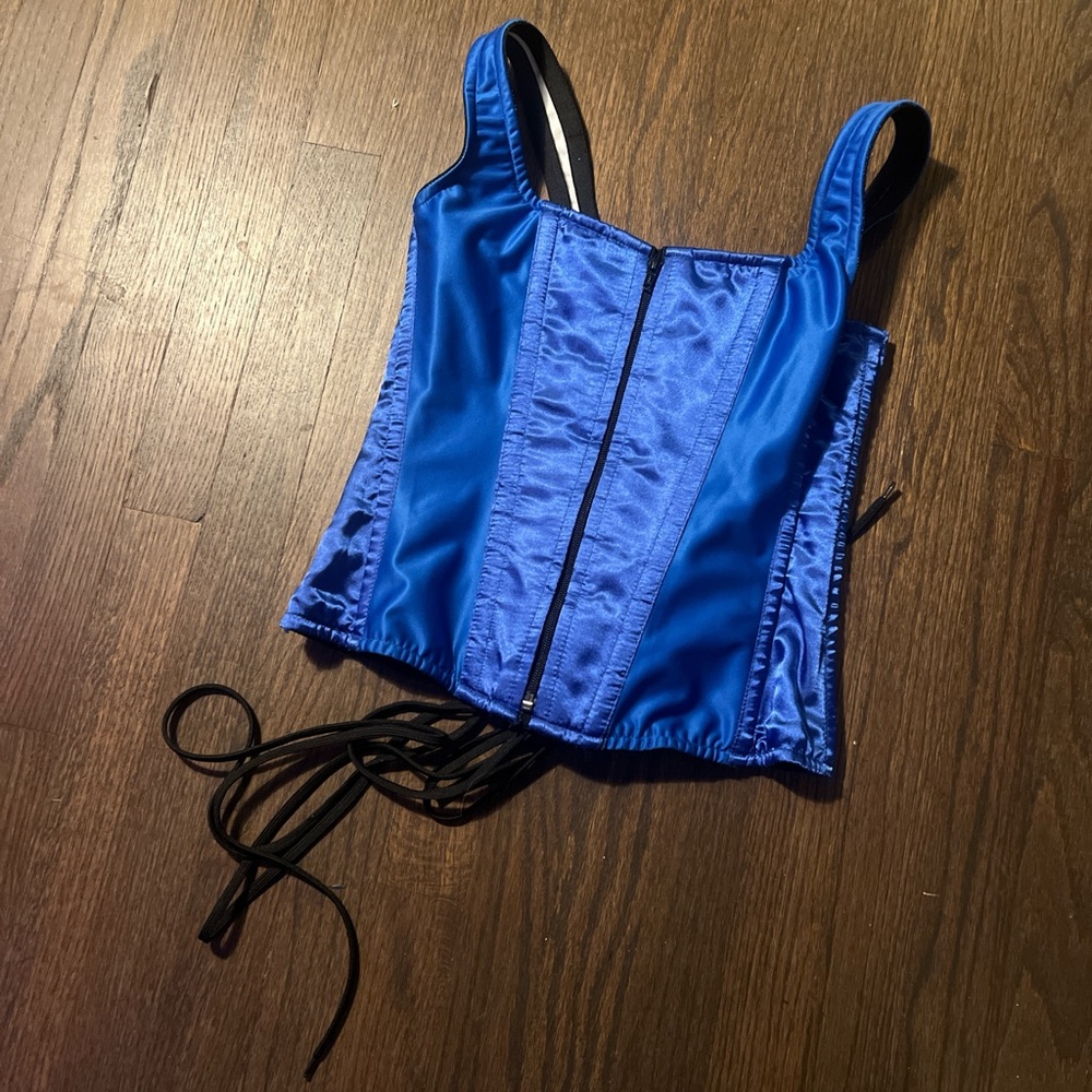 Y2K 2000s ZIP UP LACE UP ELECTRIC BLUE CORSET TOP